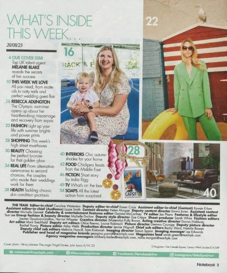 Sunday Mirror Notebook Magazine, Rebecca Adlington, Melanie Blake, 20.8.23 - image 2 | Free standard UK delivery included | Discount Quality Products