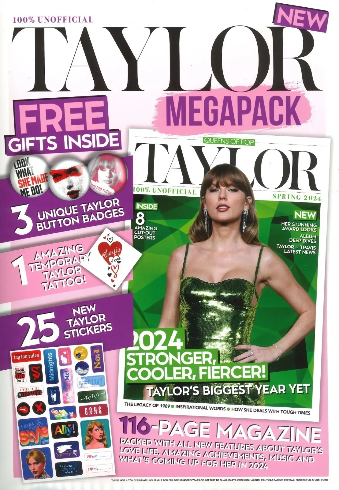 Taylor Swift Magazine Megapack, Free Gifts, 3 Button Badges, 25 Stickers, 2024 - Free standard UK delivery included | Discount Quality Products