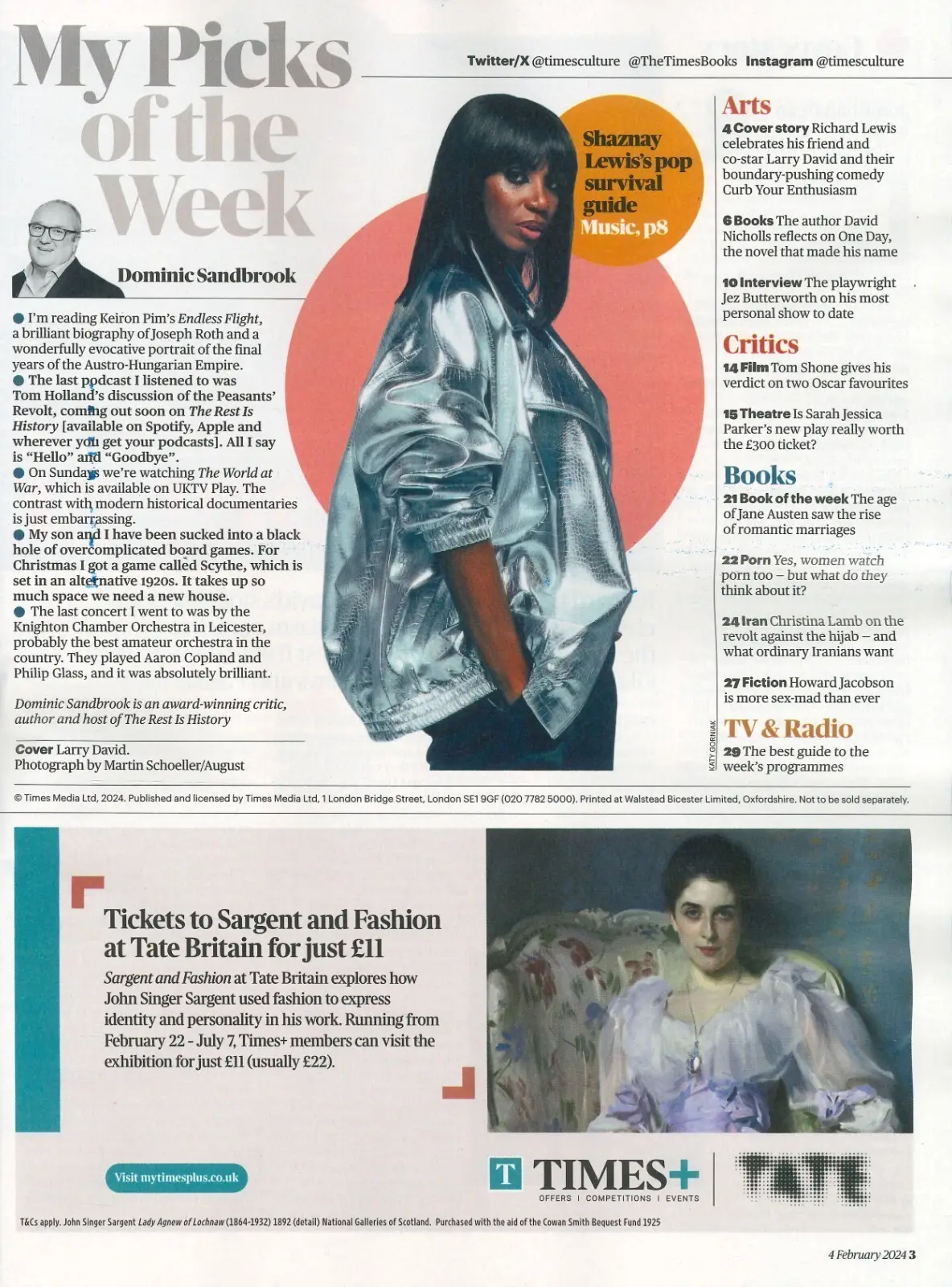 Sunday Times Culture Magazine: Larry David, Jez Butterworth, Shaznay, 4.2.24 - image 2 | Free standard UK delivery included | Discount Quality Products