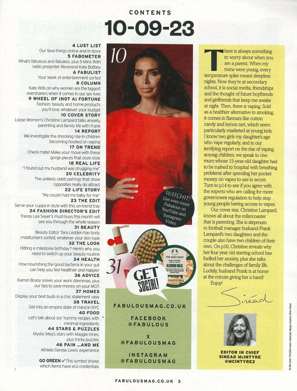 Fabulous Magazine Christine Lampard, Kate Bottley, Denise Lewis, Fashion 10.9.23 - image 2 | Free standard UK delivery included | Discount Quality Products