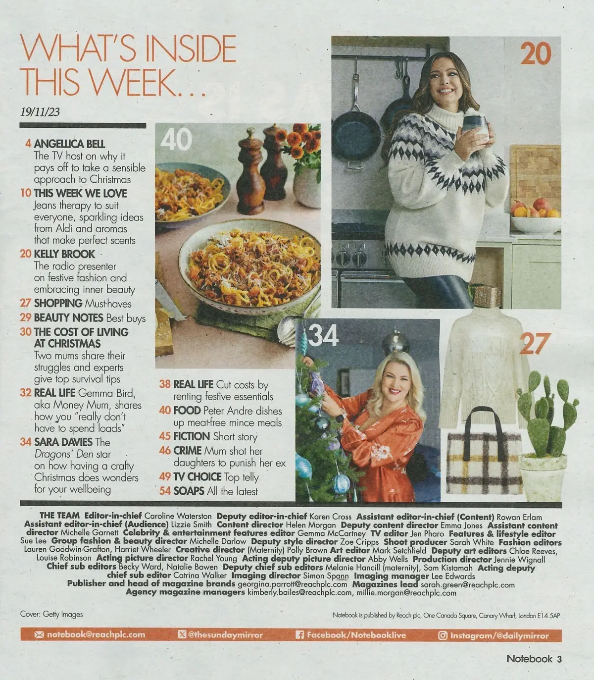 Sunday Mirror Notebook Magazine: Angellica Bell, Kelly Brook, Xmas, 19.11.23 - image 2 | Free standard UK delivery included | Discount Quality Products