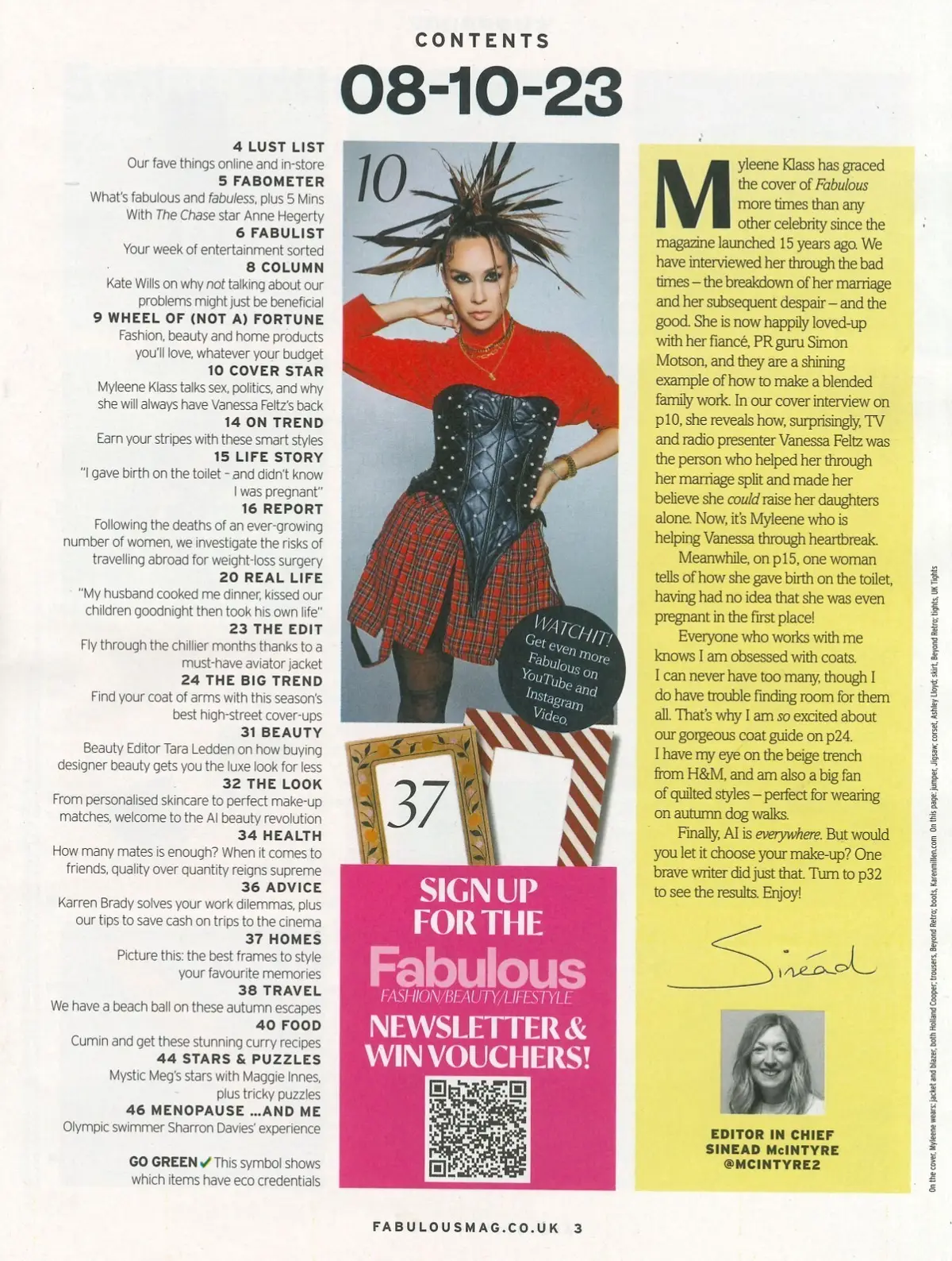 Fabulous Magazine: Myleene Klass, Anne Hegerty, Sharron Davies, Fashion, 8.10.23 - image 2 | Free standard UK delivery included | Discount Quality Products