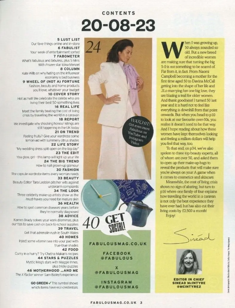 Fabulous Magazine: Ldina Menzel, Kate Wills, Tara Ledden, Fashion, 20.8.23 - image 2 | Free standard UK delivery included | Discount Quality Products