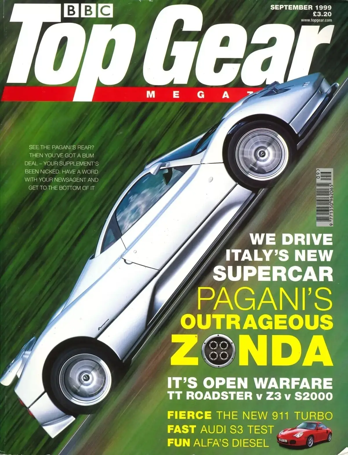 BBC Top Gear Magazine: Issue #72, Pagani Zonda, Audi S3, Porsche 911, Sept 1999