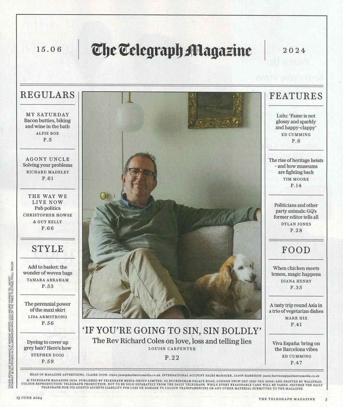 Telegraph Magazine: Lulu, Alfie Boe, Richard Coles, Richard Madeley, 15.6.24 - image 2 | Free standard UK delivery included | Discount Quality Products