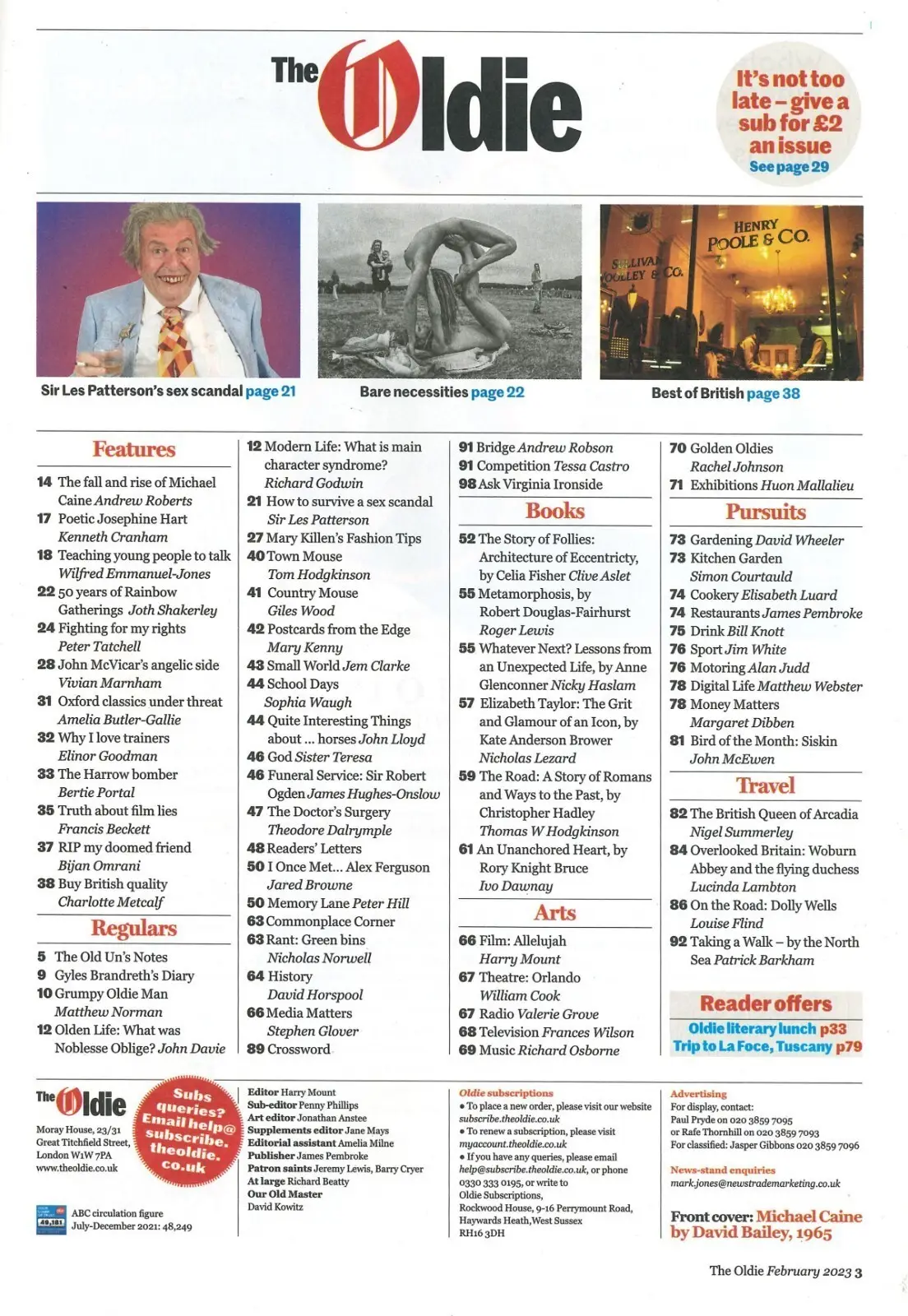 Oldie Magazine, Michael Caine, Kenneth Cranham, Sir Les Patterson, Feb 2023 - image 2 | Free standard UK delivery included | Discount Quality Products