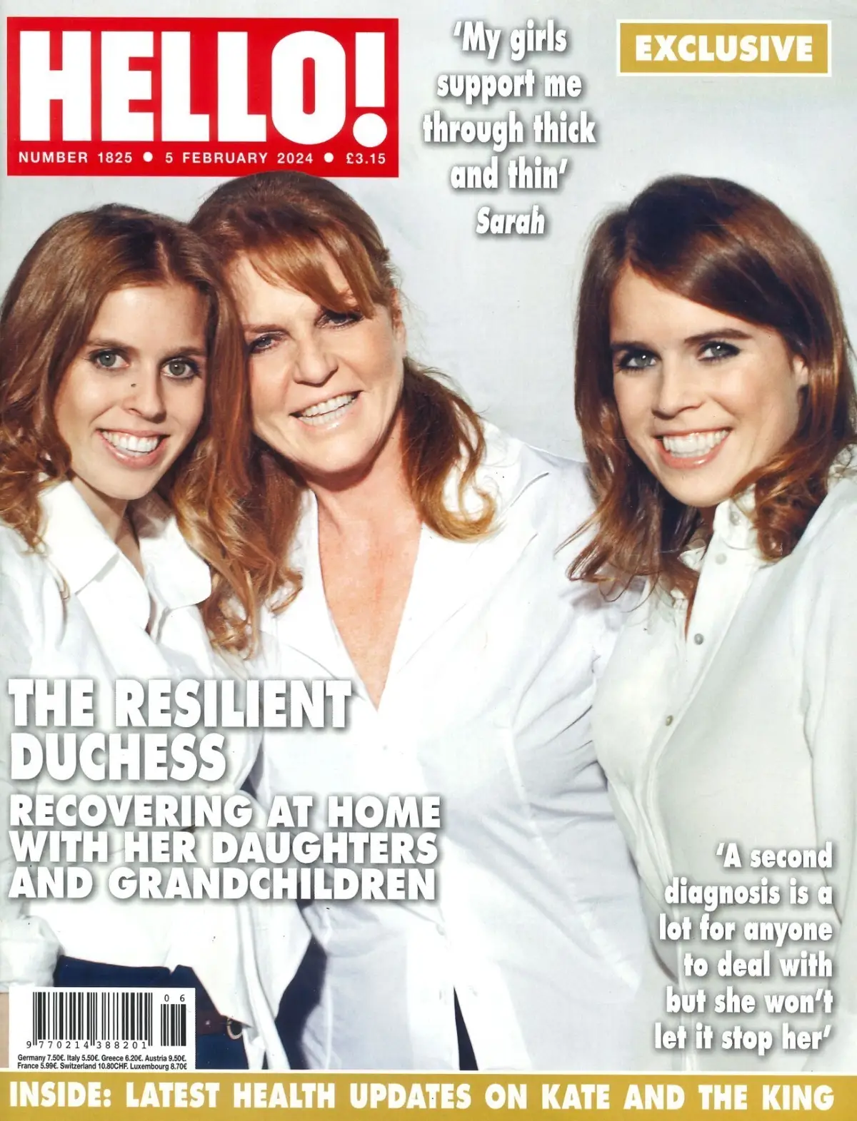 HELLO! Magazine: Duchess Sarah, Princess Eugenie, King Charles, Camilla, 5.2.24