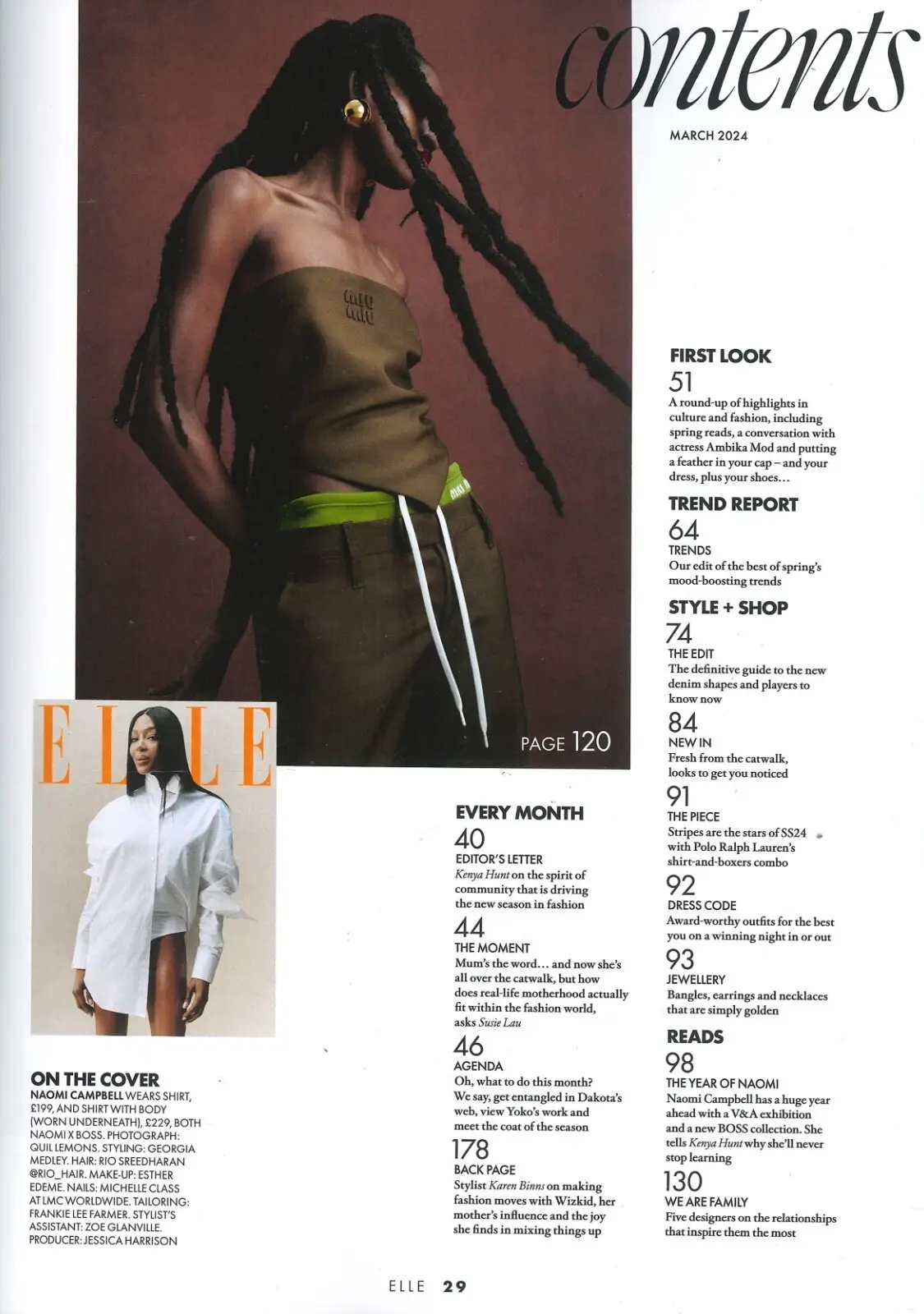 Elle Magazine: Naomi Campbell, Ambika Mod, Kenya Hunt, Fashion, March 2024 - image 2 | Free standard UK delivery included | Discount Quality Products