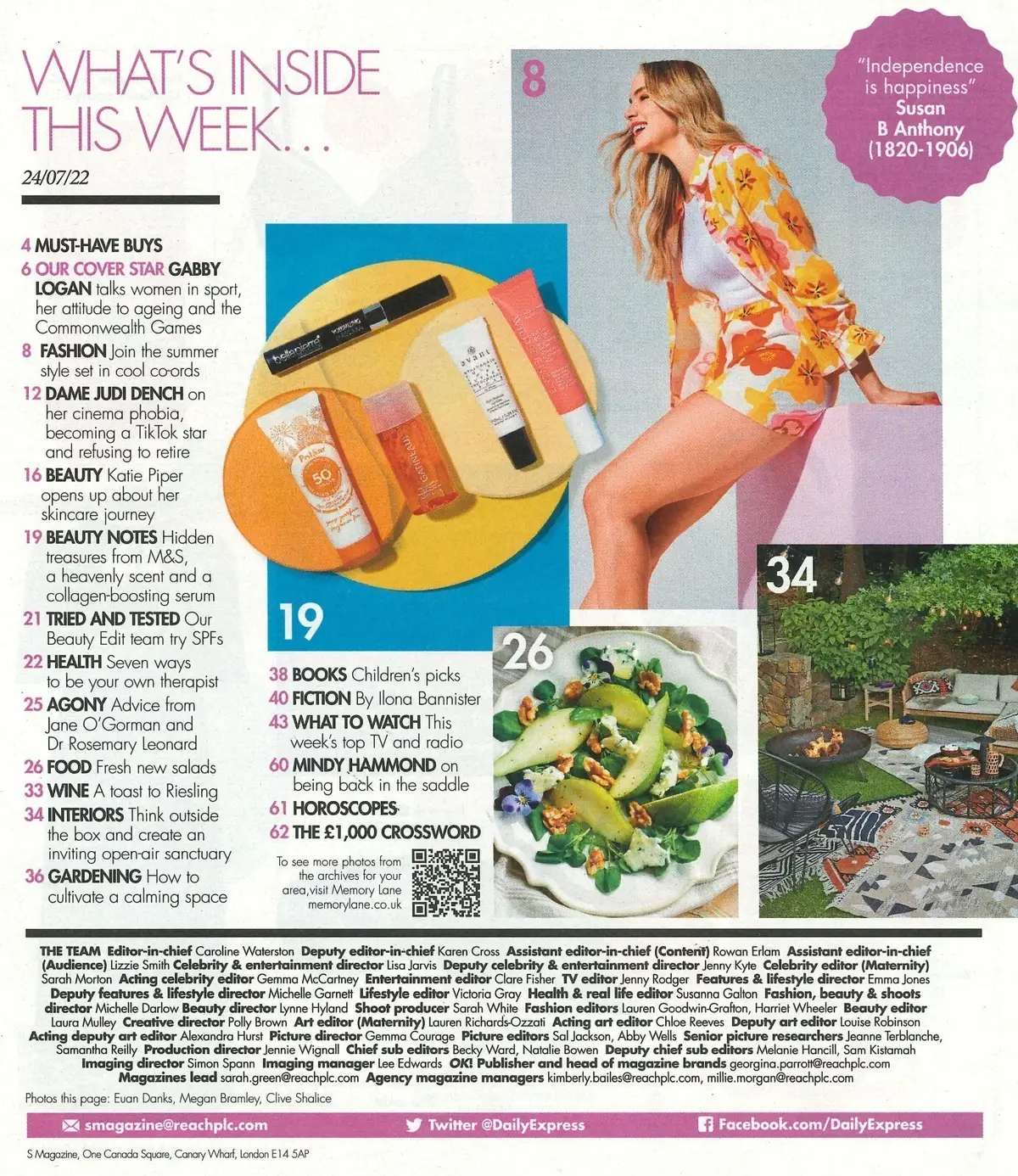 Sunday Express Magazine: Gabby Logan, Judi Dench, Mindy Hammond, Fashion 24.7.22 - image 2 | Free standard UK delivery included | Discount Quality Products