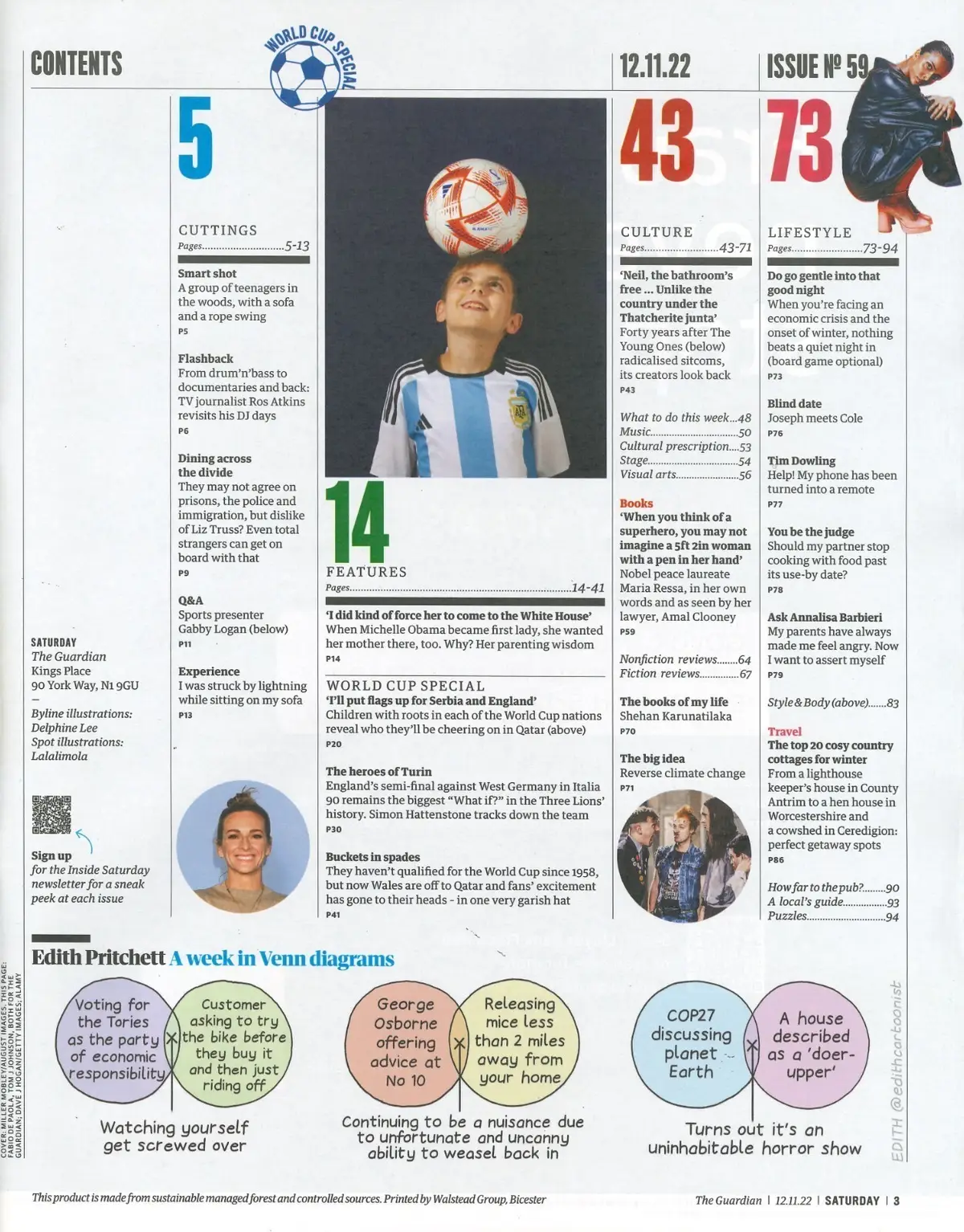 Guardian Saturday Magazine: Michelle Obama, World Cup, Gabby Logan, 12.11.22 - image 2 | Free standard UK delivery included | Discount Quality Products