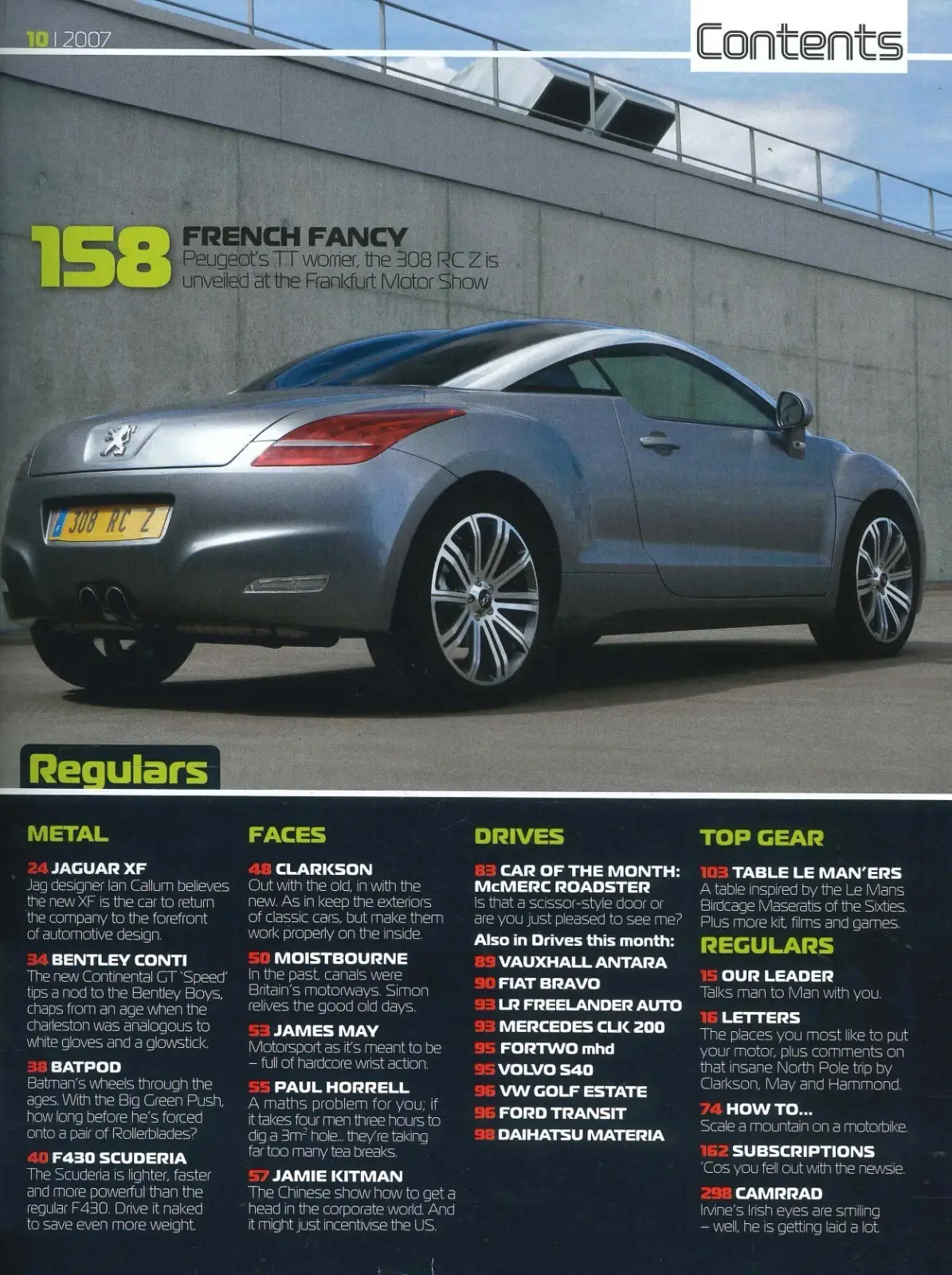 BBC Top Gear Magazine Issue #170, Peugeot 308 RCZ, Jaguar XF, Fiat, Oct 2007 - image 3 | Free standard UK delivery included | Discount Quality Products