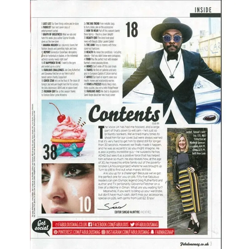 Fabulous Magazine: Will.i.am, Sophie Kinsella, Greg Rutherford 2.4.17 - image 2 | Free standard UK delivery included | Discount Quality Products