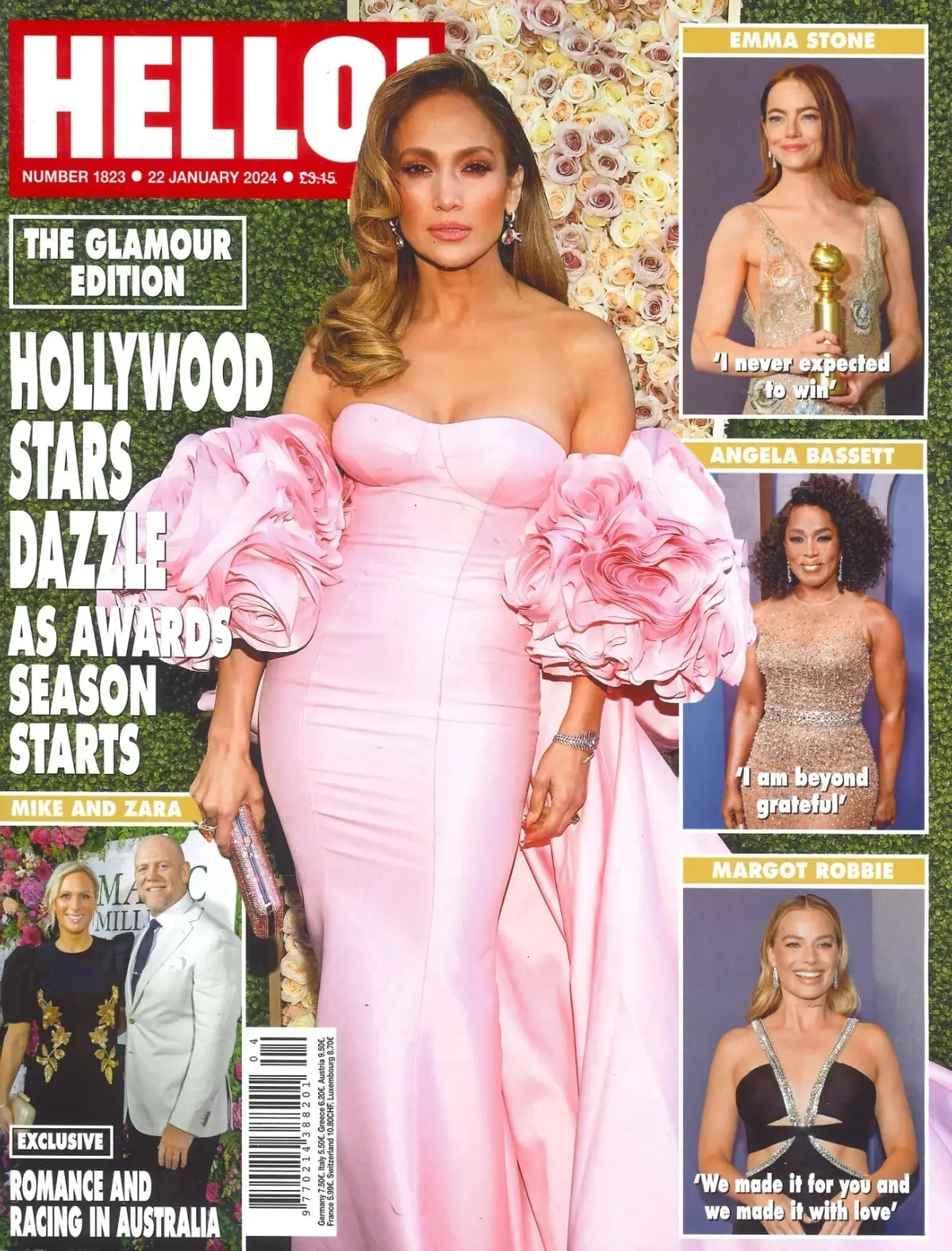 HELLO! Magazine: J.Lo, Margot Robbie, Emma Stone, Angela Bassett, BAFTA, 22.1.24