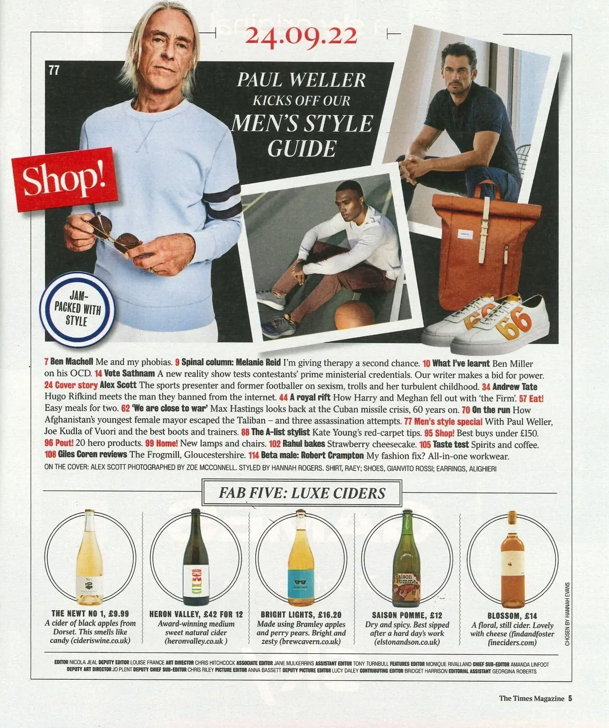 Times Magazine Alex Scott, Ben Miller, Andrew Tate, Paul Weller, G.Coren 24.9.22 - image 2 | Free standard UK delivery included | Discount Quality Products