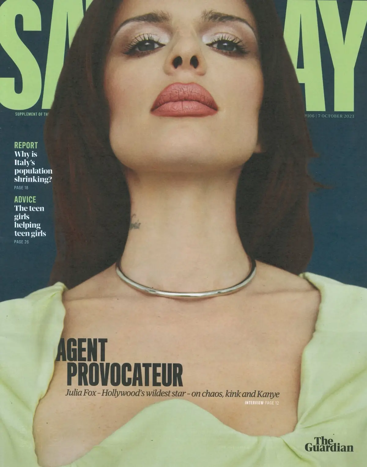 Guardian Saturday Magazine: Julia Fox, Why Italy's Population Shrinking, 7.10.23