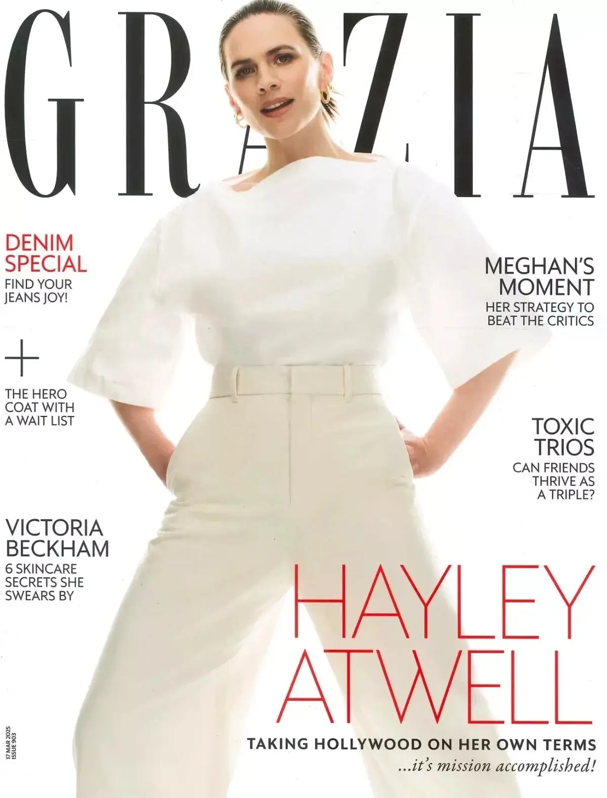 Grazia Magazine: Hayley Atwell, Victoria Beckham, Jane Fonda, Trump, 17.3.25