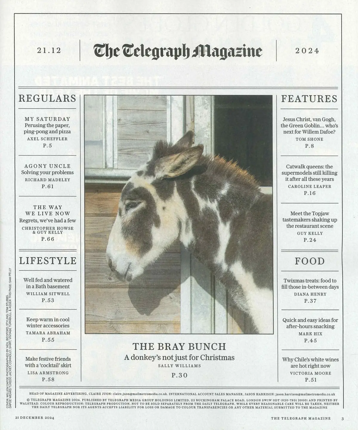 Telegraph Magazine: Willem Dafoe, Axel Scheffler, Richard Madeley, Xmas 21.12.24 - image 2 | Free standard UK delivery included | Discount Quality Products