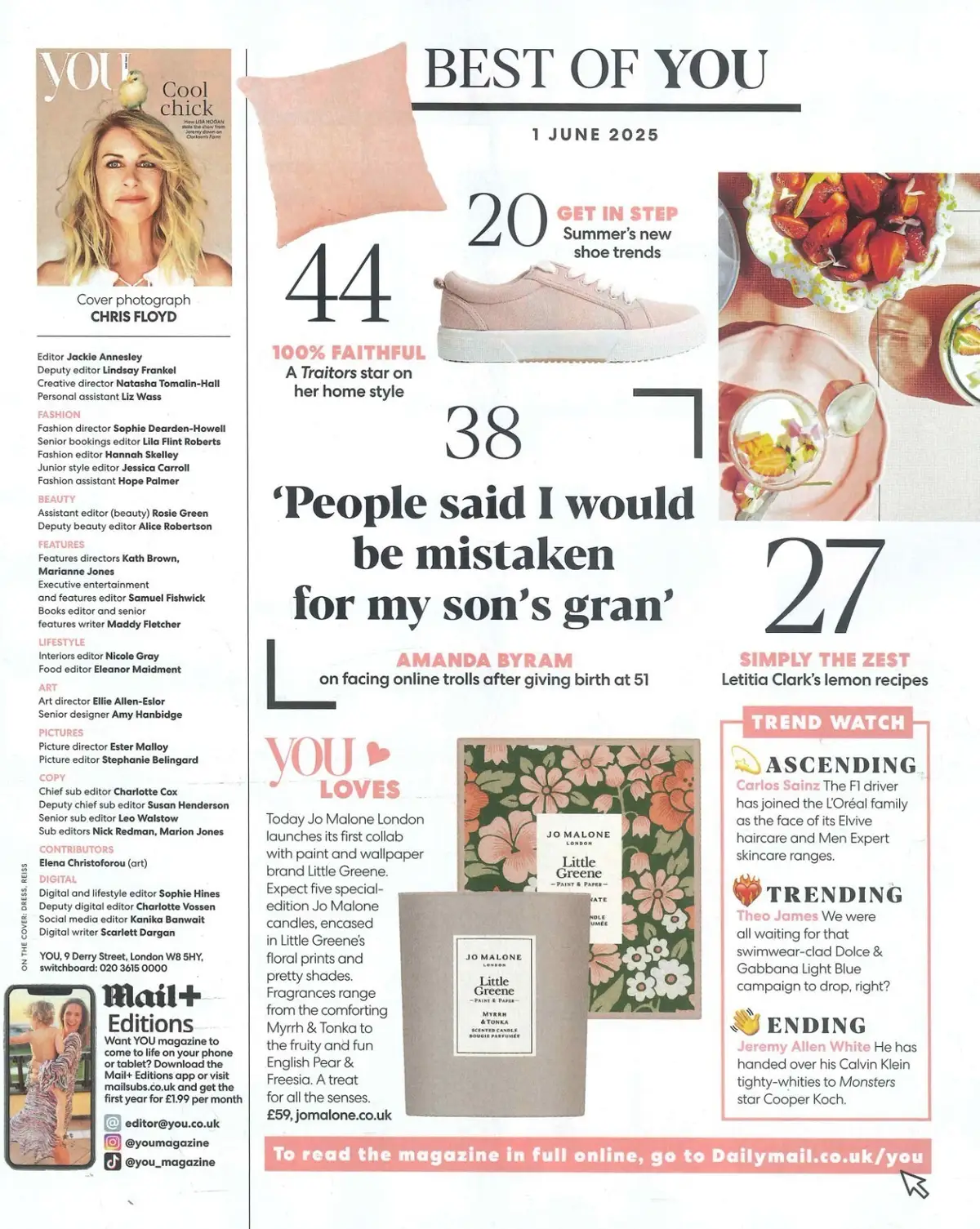You Magazine: Lisa Hogan, Joe Wicks, Amanda Byram, Francesca Rowan, 1.6.25 - image 2 | Free standard UK delivery included | Discount Quality Products
