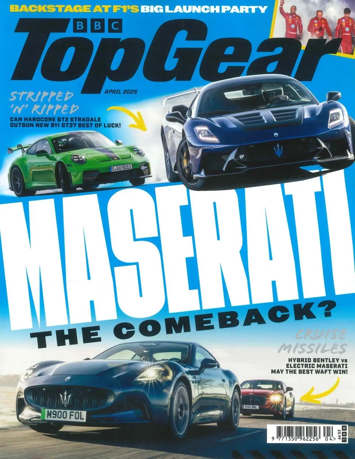 BBC Top Gear Magazine: #394, Maserati MC20, F1 Launch Party, Porsche, April 2025