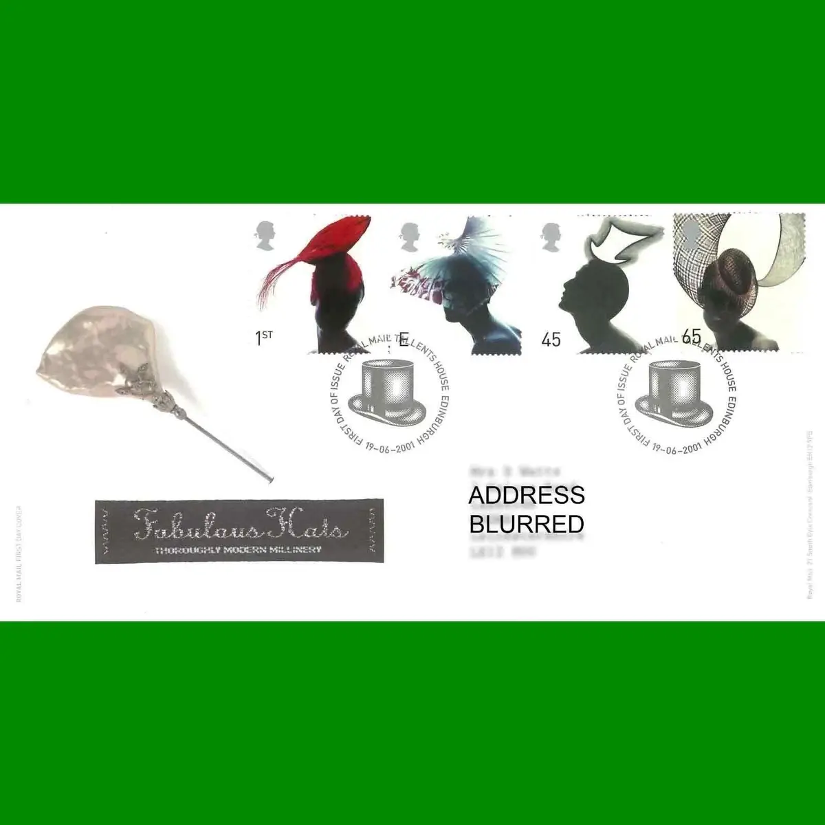 FDC Fabulous Hats Commemorative Royal Mail First Day Cover Stamps, 19.6.2001