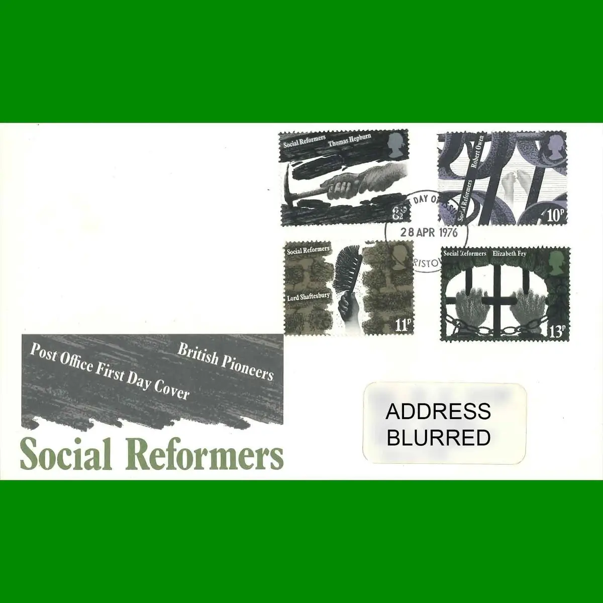 FDC Social Reformers Commemorative Royal Mail First Day Cover Stamps, 28.4.1976