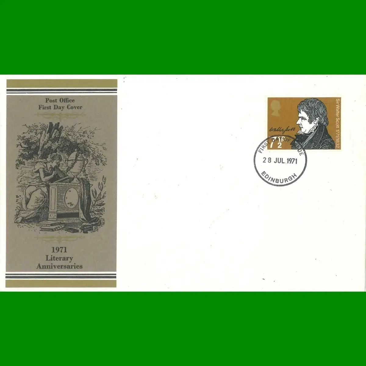 FDC Literary Anniversaries Commemorative Post Office First Day Cover, 28.7.1971