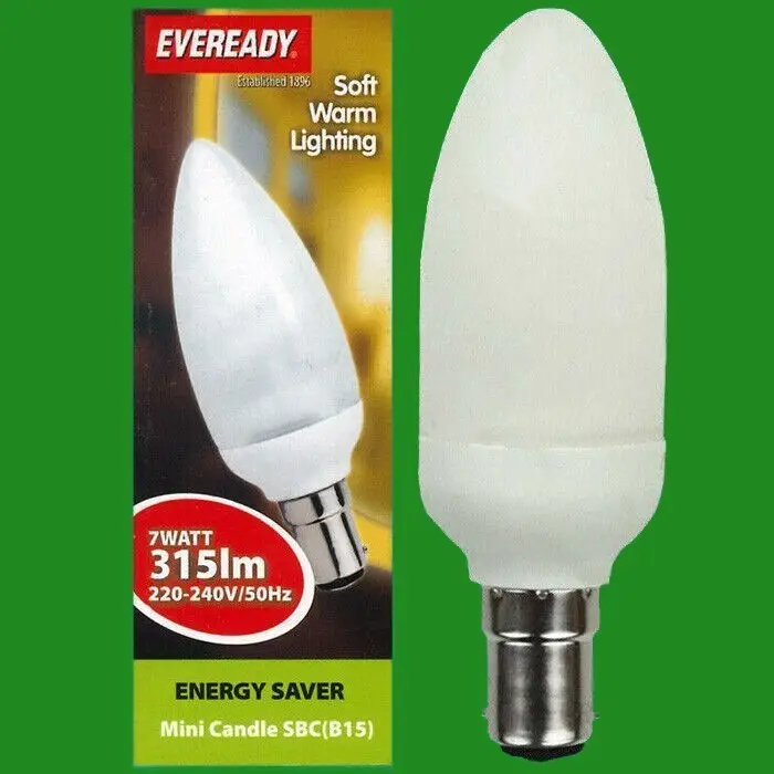 100x 7W Low Energy CFL Mini Candle 2700K Warm White Light Bulb Lamp SBC B15