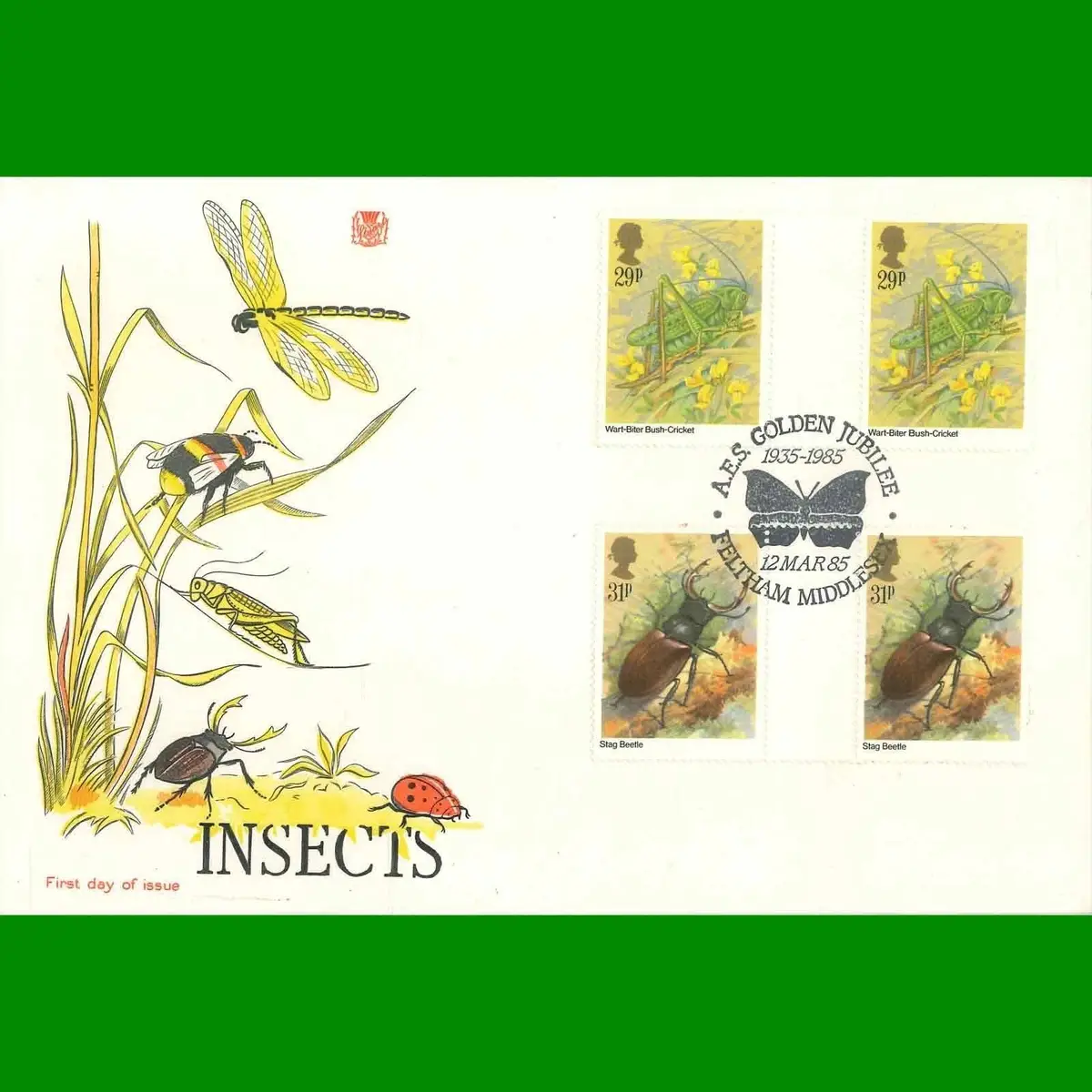 FDC British Insects, Stag Beetle, Commemorative First Day Cover Stamps 12.3.1985