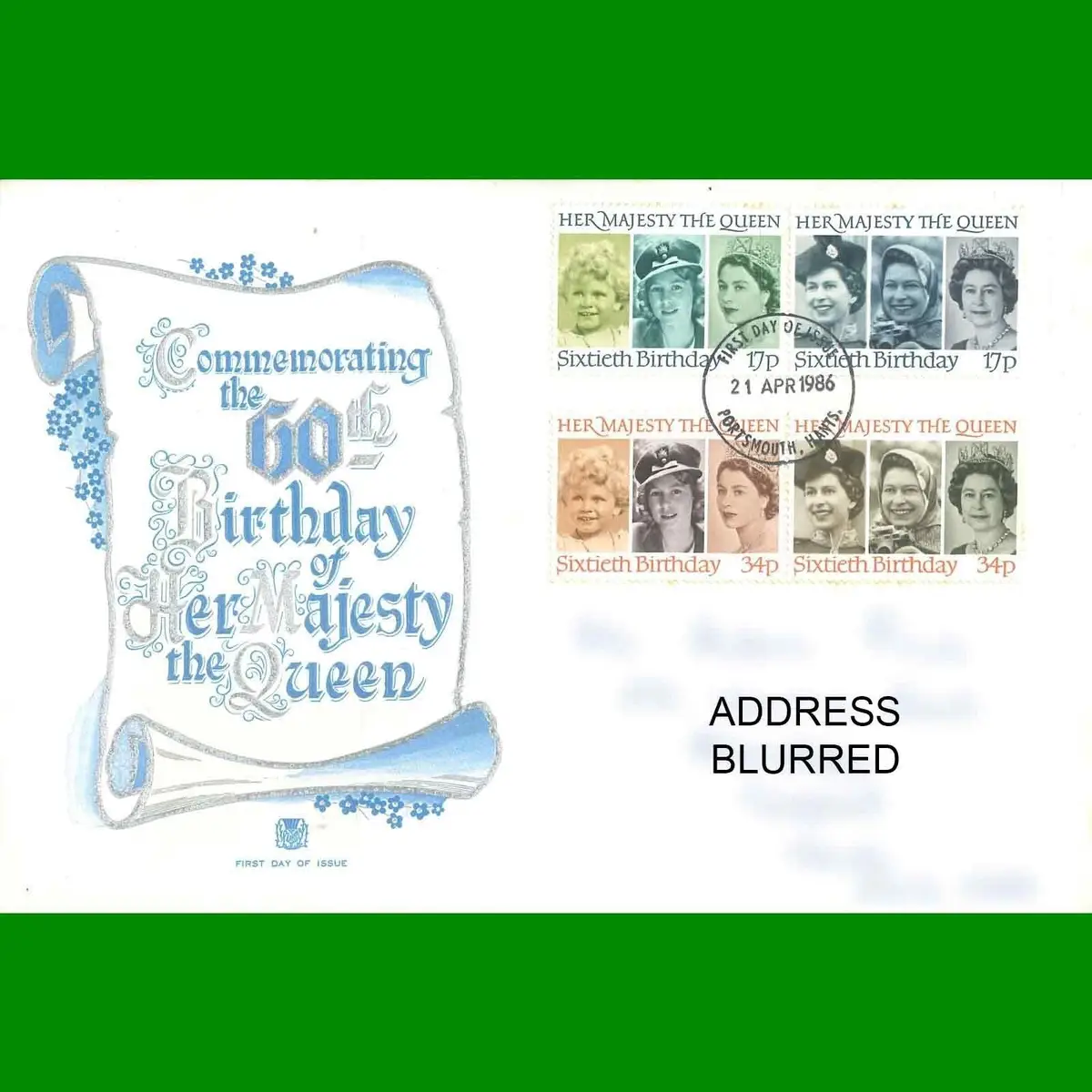 FDC Queen Elizabeth II's 60th Birthday Commemorative First Day Cover, 21.4.1986