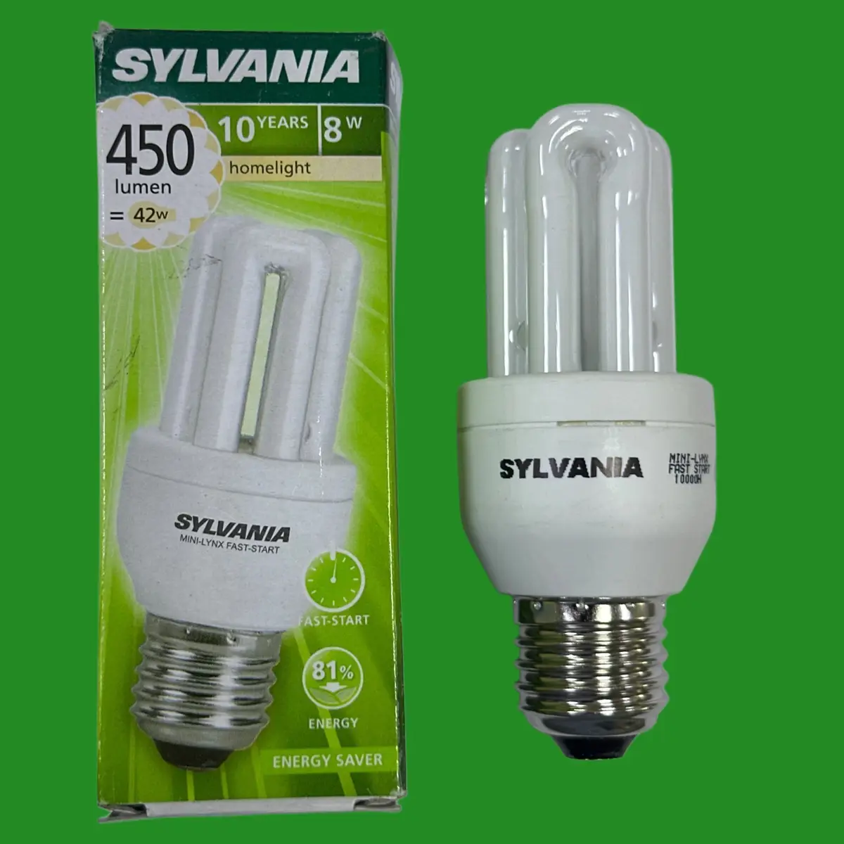 2x 8W (=42W) Sylvania Stick CFL Light Bulb Edison Screw 2700K Low Energy E27 ES