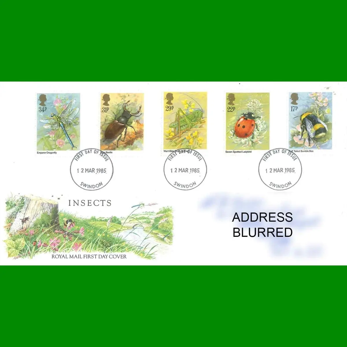 FDC Insects, Ladybird, Commemorative Royal Mail First Day Cover Stamps 12.3.1985