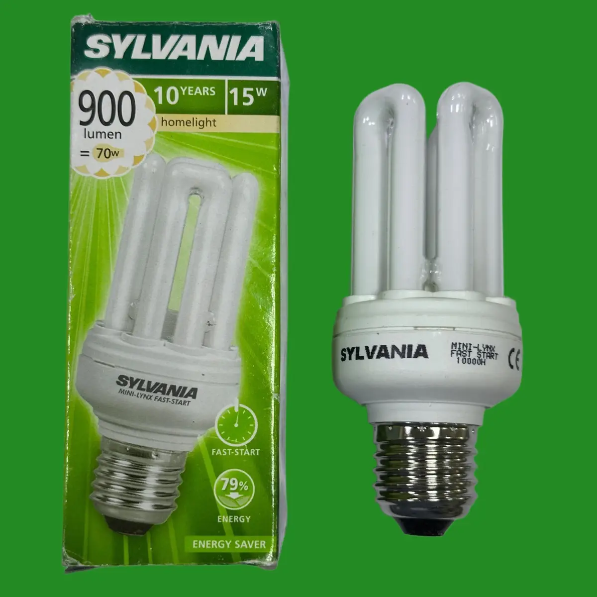 2x 15W (=70W) Sylvania Stick CFL Light Bulb Edison Screw Low Energy E27 ES 2700K