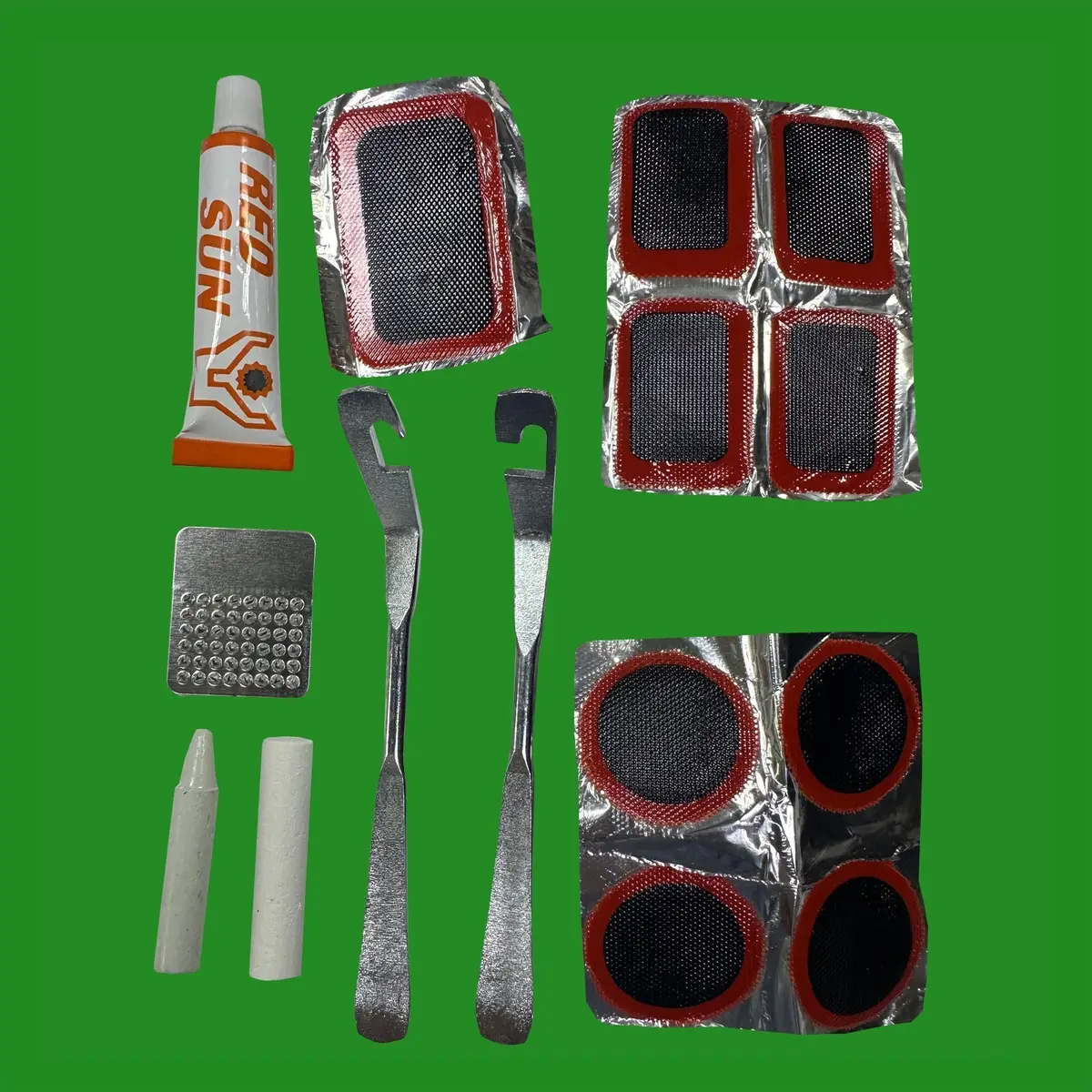 15 Piece Bike Puncture Repair, Patches, Adhesive Glue, Tyre Levers, Chalk Crayon
