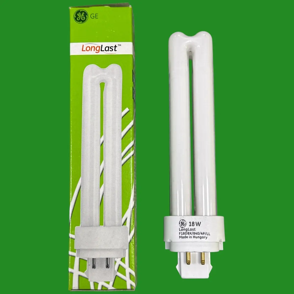 2x 18W GE G24q-2, 4 pin, CFL PL Light Bulbs 4000K Low Energy  Biax D/E 840 Lamp