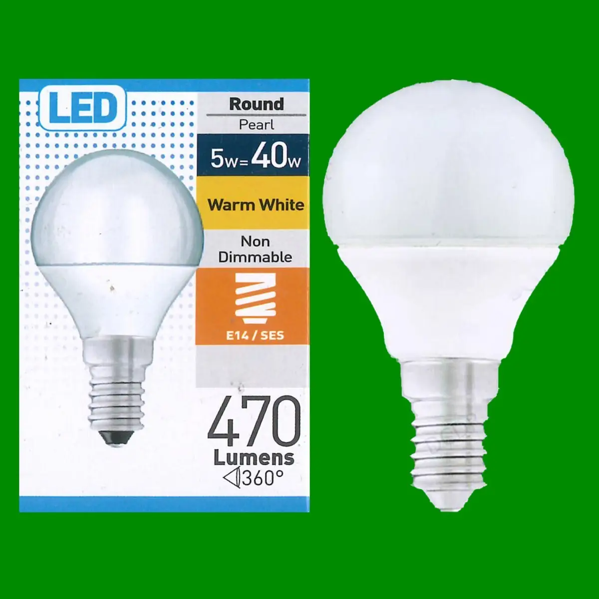 2x 5W (=40W) LED Pearl Round Golf Light Bulbs SES E14 Lamps Cool White 4000K