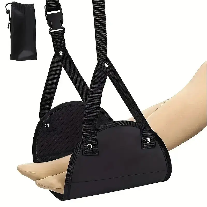 1x Portable Black Nylon Travel Foot Rest Feet, Hanging Adjustable Leg Hammock - image 2 | Free standard UK delivery included | Discount Quality Products