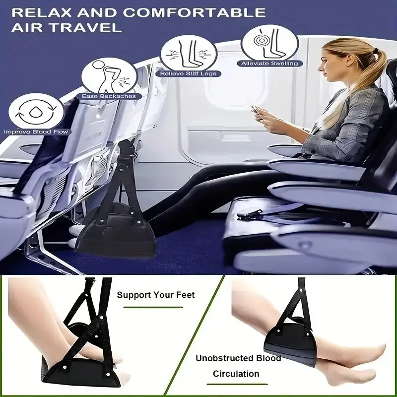 1x Portable Black Nylon Travel Foot Rest Feet, Hanging Adjustable Leg Hammock - image 4 | Free standard UK delivery included | Discount Quality Products