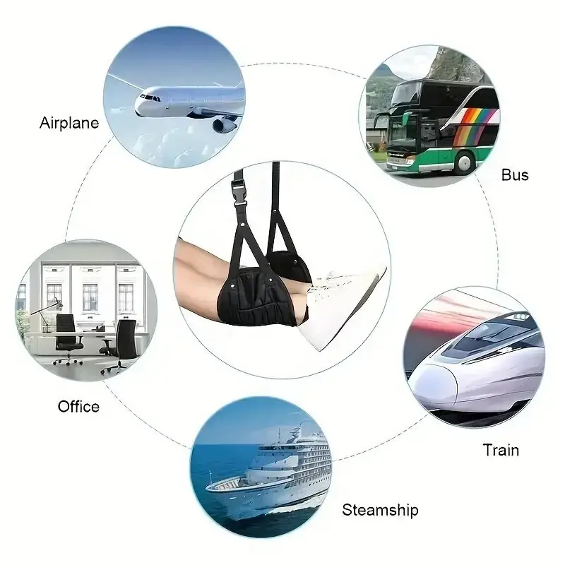 1x Portable Black Nylon Travel Foot Rest Feet, Hanging Adjustable Leg Hammock - image 5 | Free standard UK delivery included | Discount Quality Products