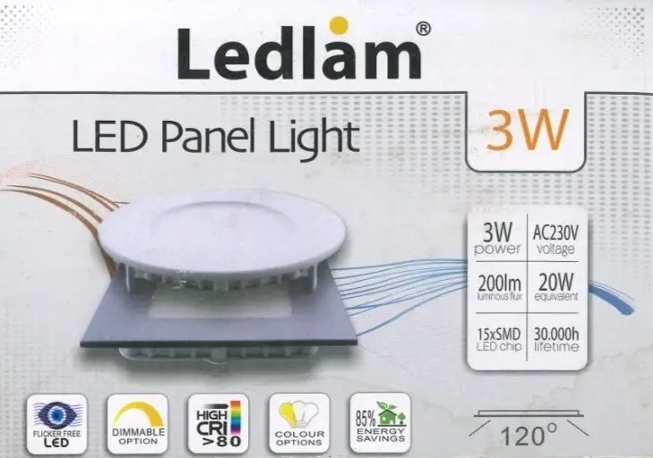 3W =20W LED Square Recessed Ceiling Flat Panel Down Light Ultra Slim 3000K 90mm - image 2 | Free standard UK delivery included | Discount Quality Products