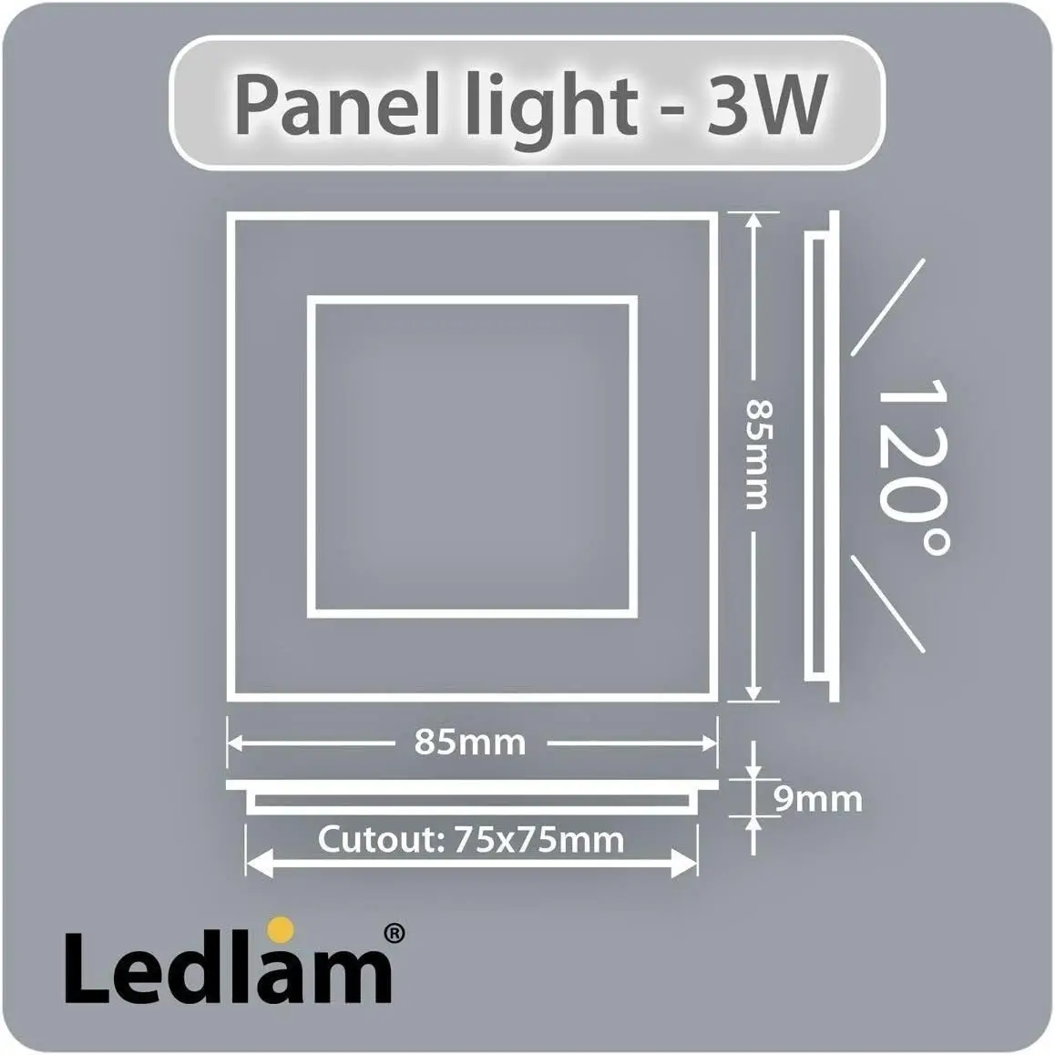 3W =20W LED Square Recessed Ceiling Flat Panel Down Light Ultra Slim 3000K 90mm - image 6 | Free standard UK delivery included | Discount Quality Products