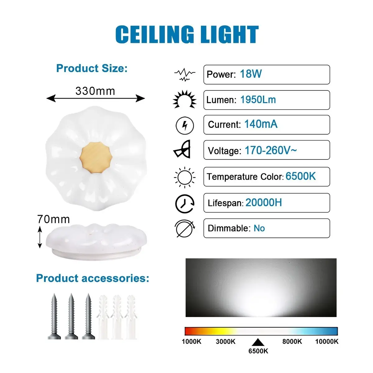 18W LED Flower Shape Ceiling Light 6500K Daylight White, Living Room, Bedroom - image 7 | Free standard UK delivery included | Discount Quality Products