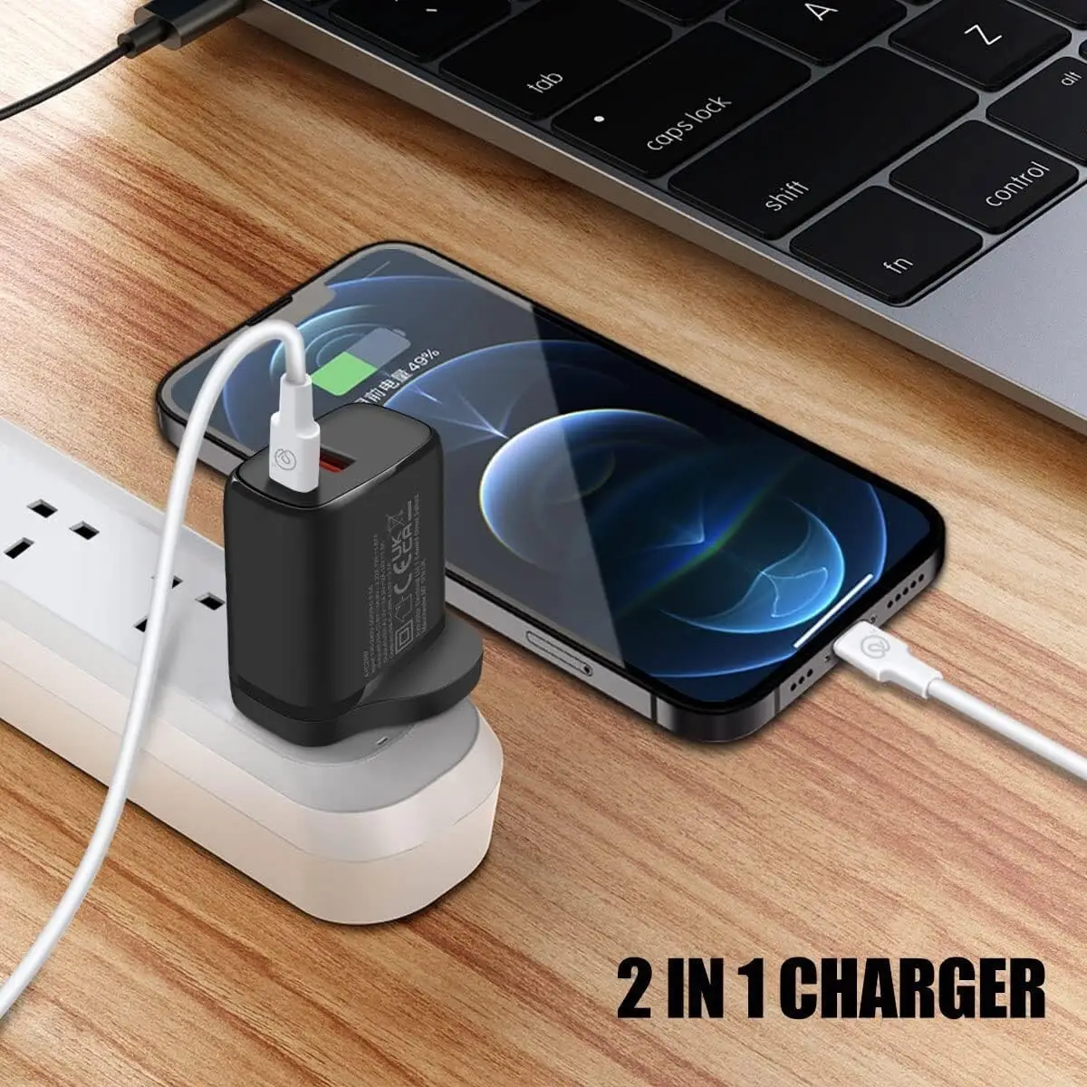 20W USB Type-C & USB Type-A 5V 3.1A Quick Charger, 3 Pin UK Plug Adaptor, Black - image 6 | Free standard UK delivery included | Discount Quality Products