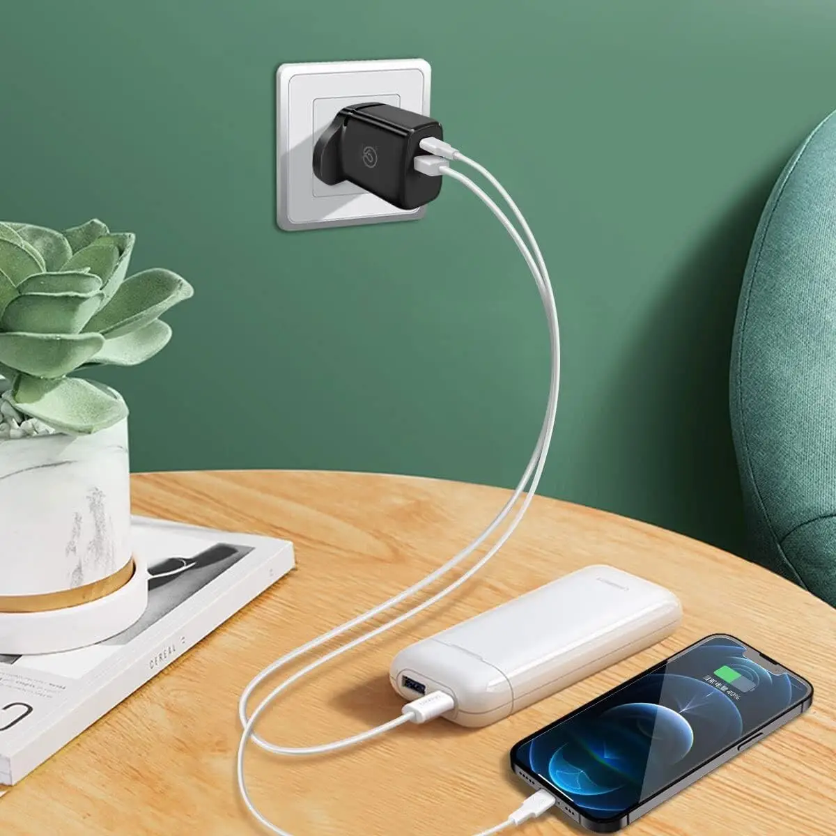 20W USB Type-C & USB Type-A 5V 3.1A Quick Charger, 3 Pin UK Plug Adaptor, Black - image 7 | Free standard UK delivery included | Discount Quality Products