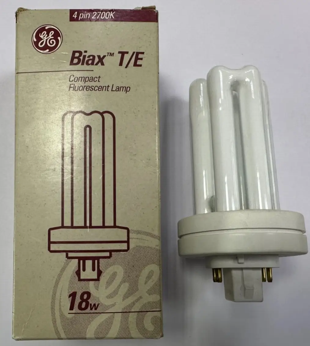 4x 18W (=100W) GE GX24q-2, 4 pin, Low Energy CFL Light Bulb 2700K 827 Warm White
