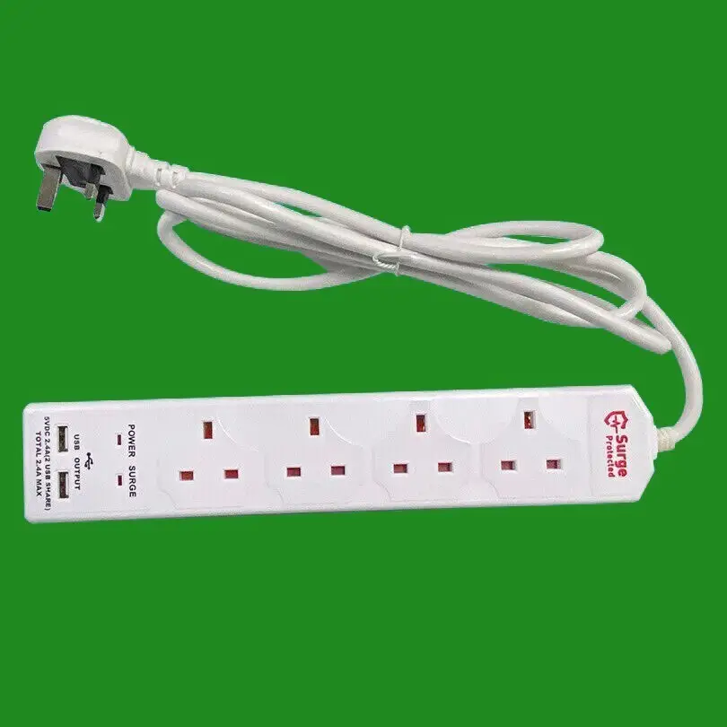 4 Gang Surge Protected Extension Lead with Dual USB Ports & Neon Light, 2m Cable - image 2 | Free standard UK delivery included | Discount Quality Products