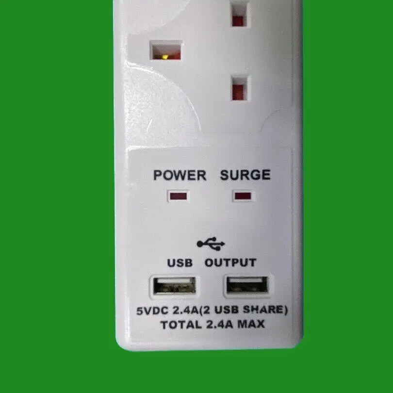 4 Gang Surge Protected Extension Lead with Dual USB Ports & Neon Light, 2m Cable - image 3 | Free standard UK delivery included | Discount Quality Products