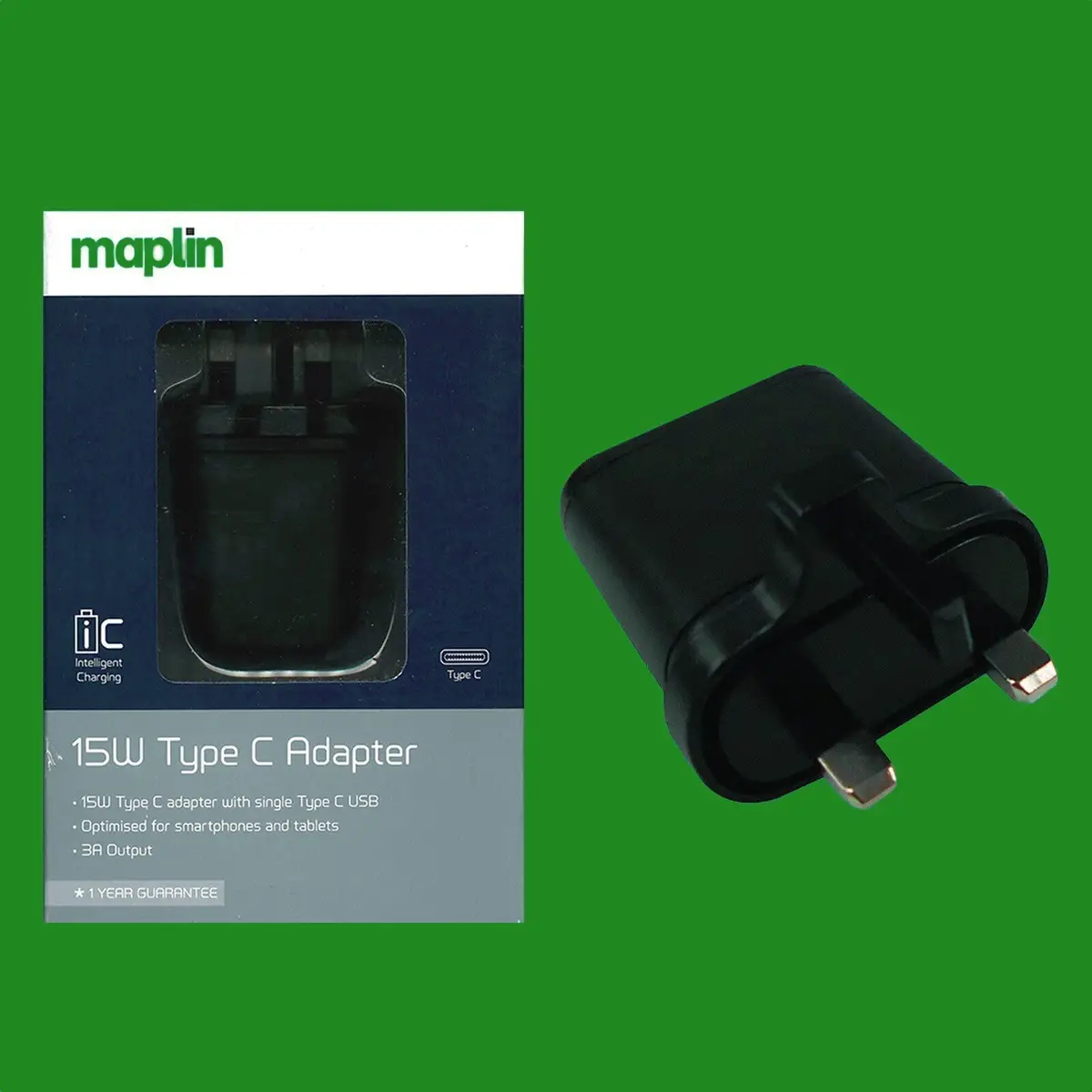 Maplin 15W Type-C USB Portable Adapter Charger Port for Smartphones and Tablets