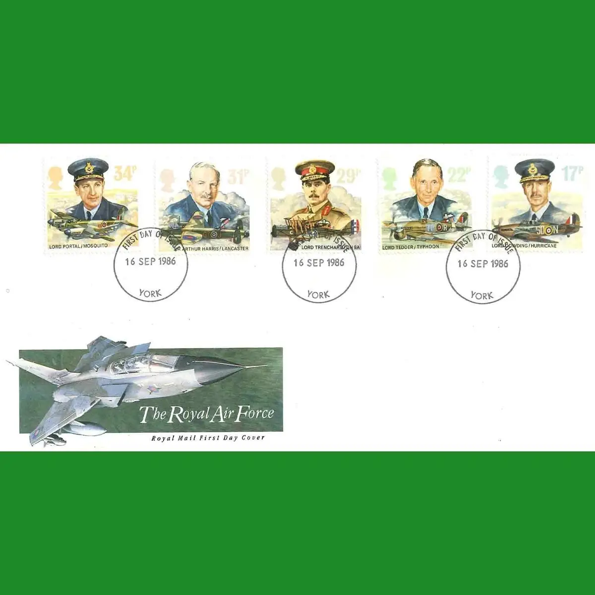 FDC RAF Royal Air Force, Planes, Royal Mail First Day Cover Stamps, 16.9.1986