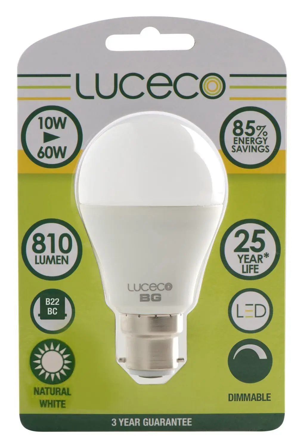 4x 10W = 60W Luceco Dimmable LED GLS Bayonet Cap BC B22 Cool White 4000k 810lm