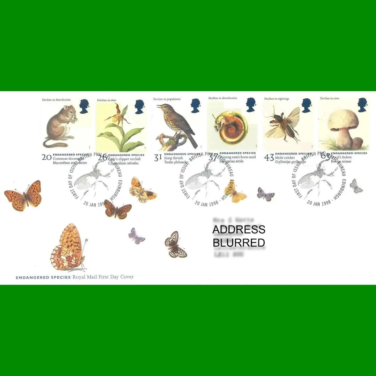 FDC Endangered Species Commemorative Royal Mail First Day Cover Stamps 20.1.1998